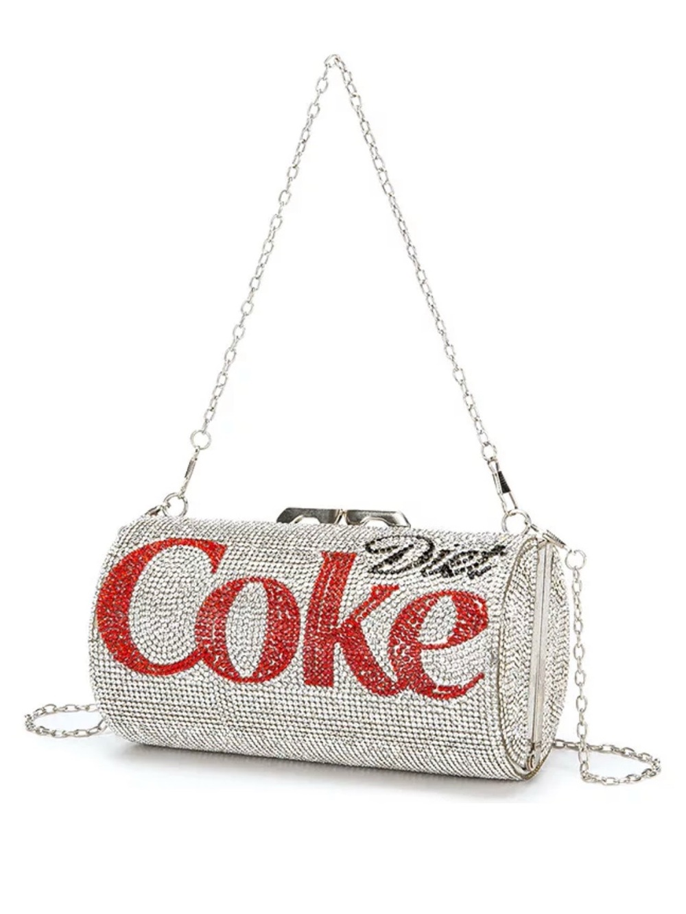 & Other Stories Silver Crystal 'Coke' Logo Clutch with Red Accents